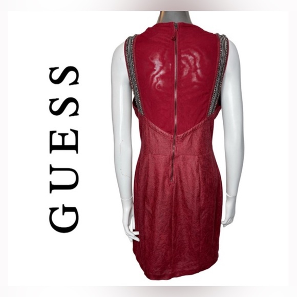 Guess Halter Red Mini Dress with Jewels and Mesh Back - Picture 9 of 12